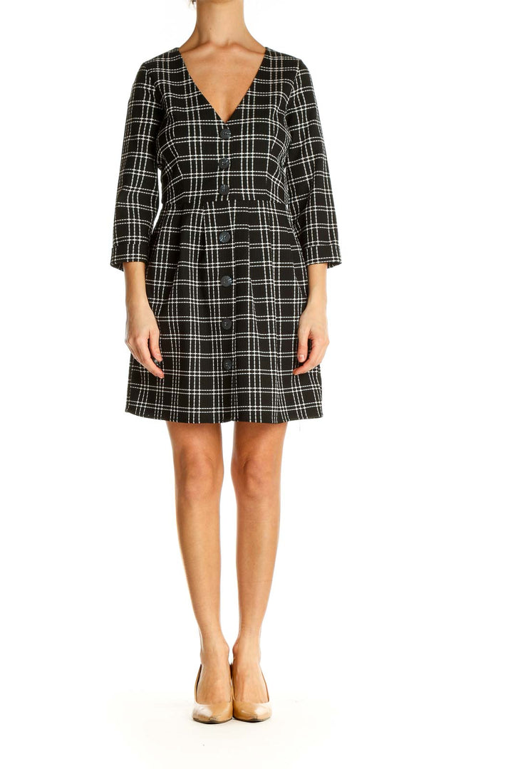 Black Checkered Day A-Line Dress