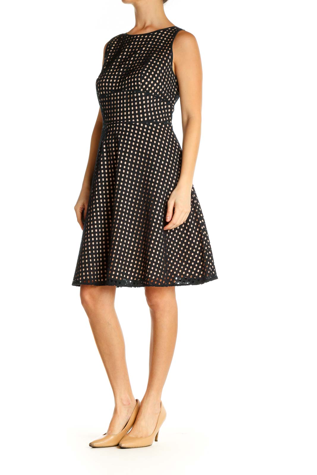 Black Polka Dot Work Fit & Flare Dress