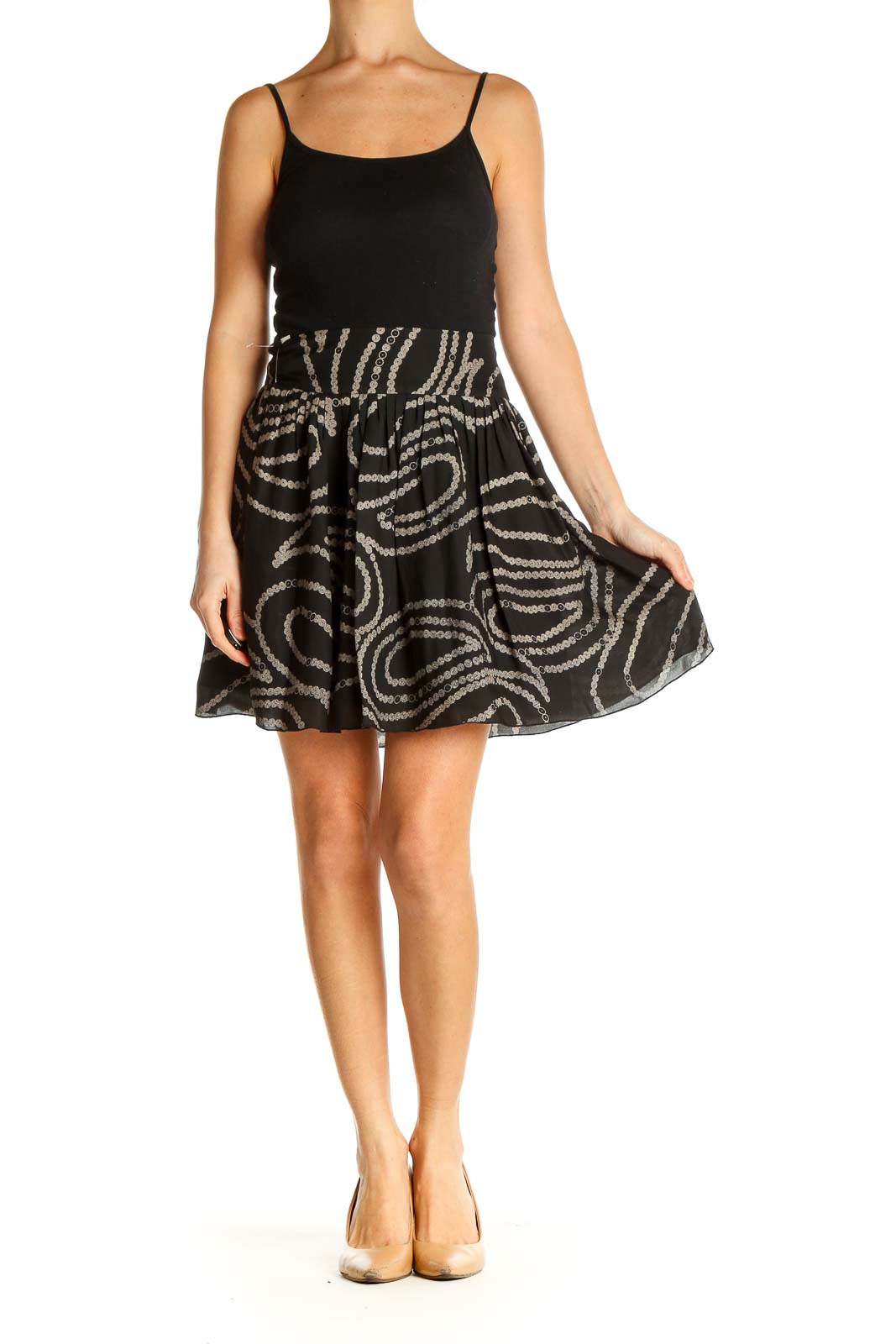 Black Printed Chic A-Line Skirt