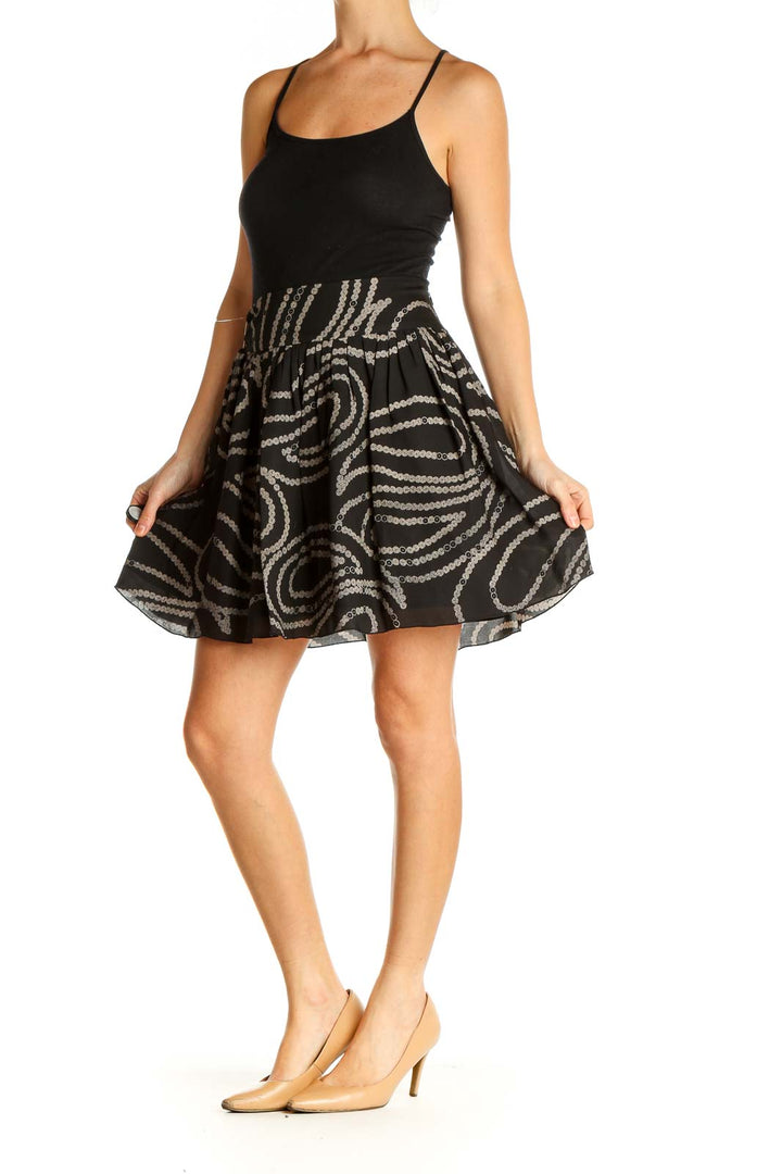 Black Printed Chic A-Line Skirt