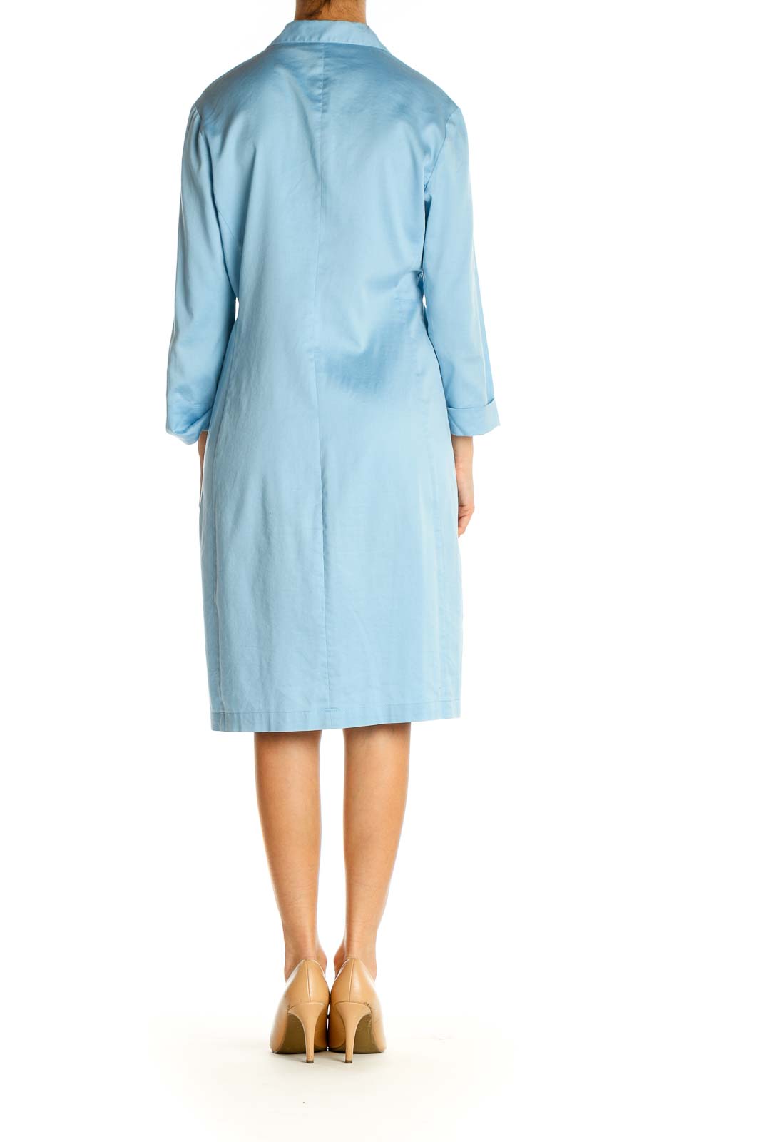 Blue Solid Work A-Line Dress