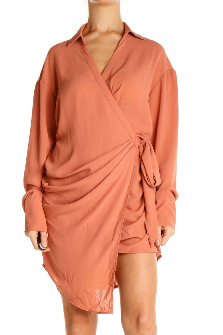 Orange Solid Day Sheath Dress