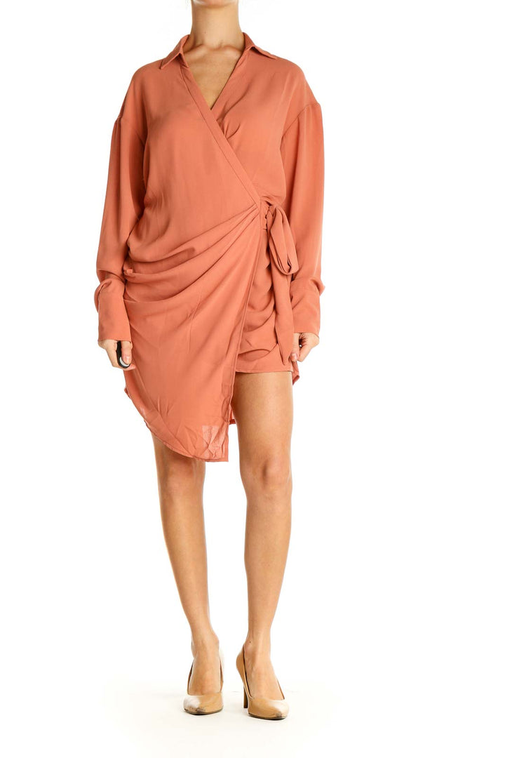 Orange Solid Day Sheath Dress