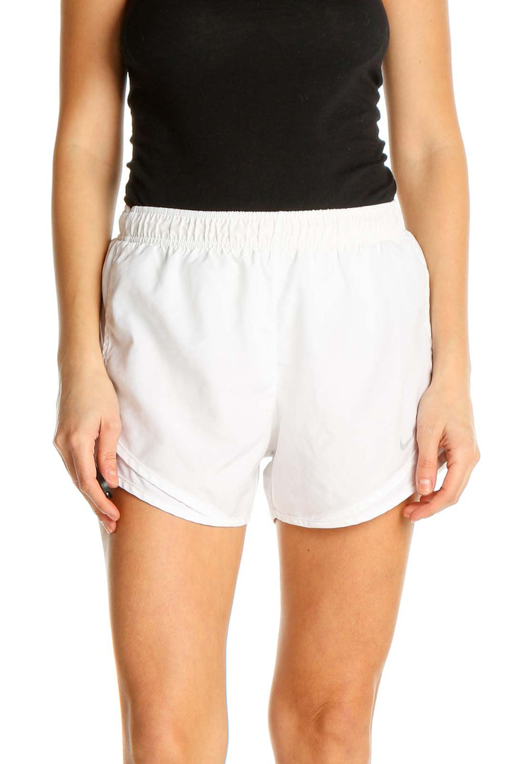 White Solid Activewear Shorts