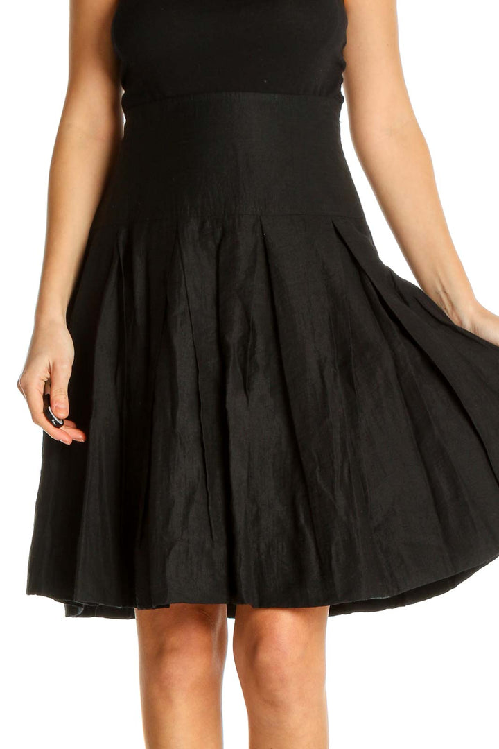 Black Textured Chic Flared Skirt