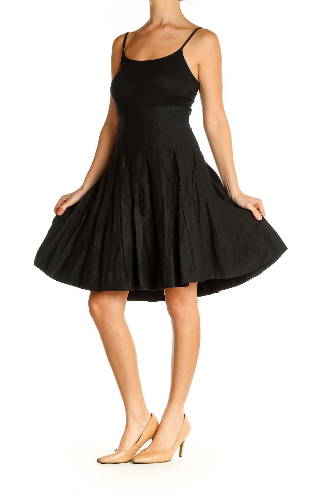 Black Textured Chic Flared Skirt