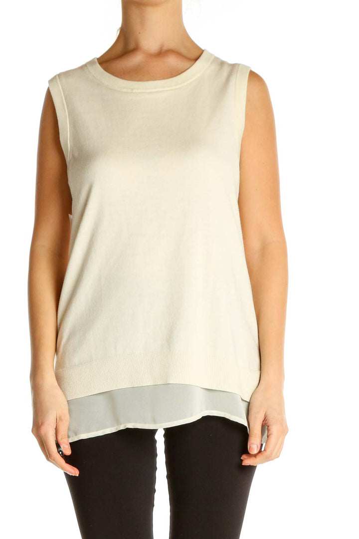 Beige Solid All Day Wear Tank Top