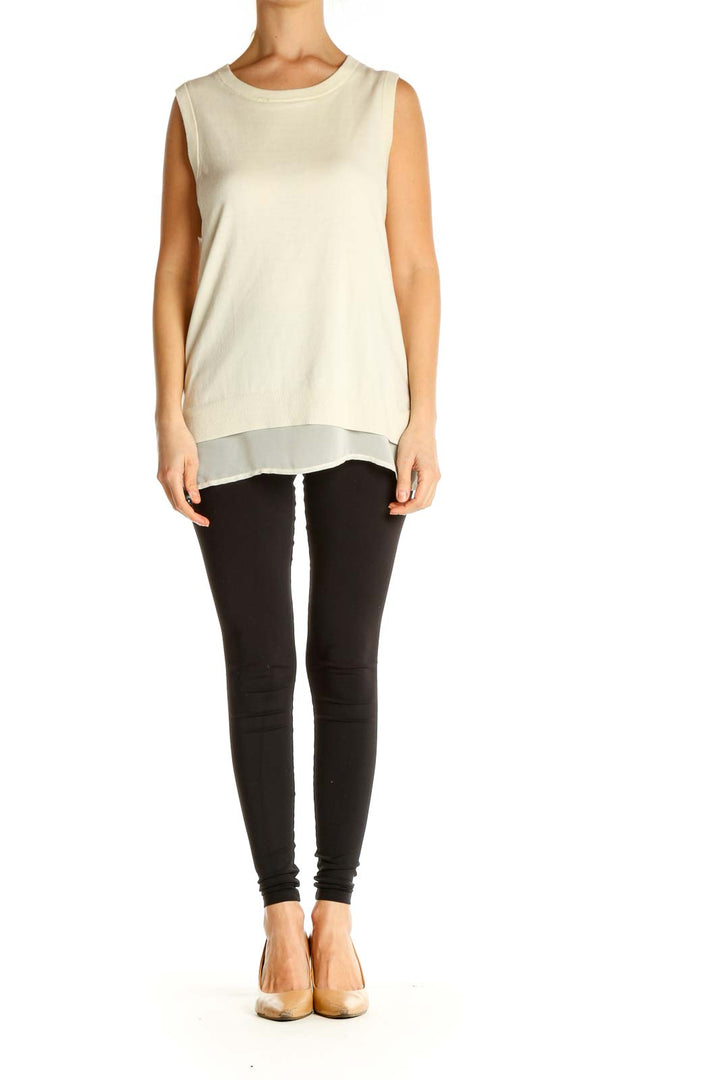 Beige Solid All Day Wear Tank Top