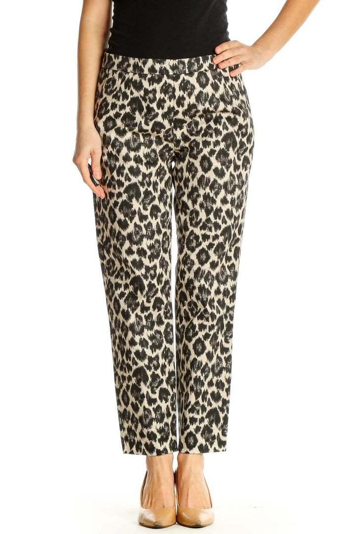 Beige Animal Print All Day Wear Trousers