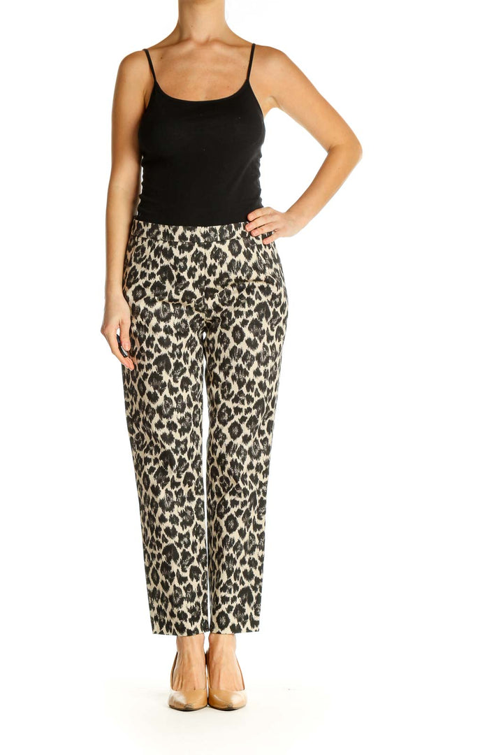 Beige Animal Print All Day Wear Trousers