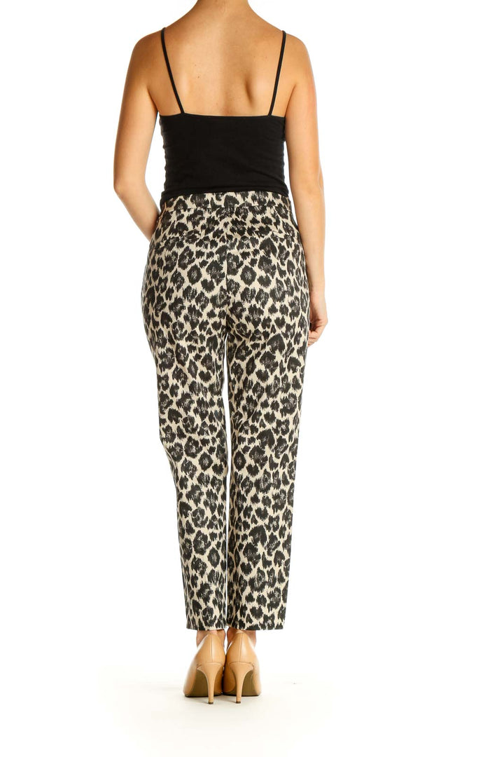 Beige Animal Print All Day Wear Trousers