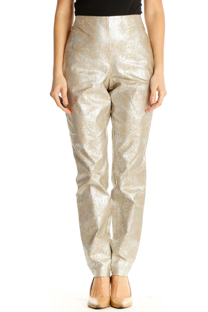 Beige Printed Party Trousers