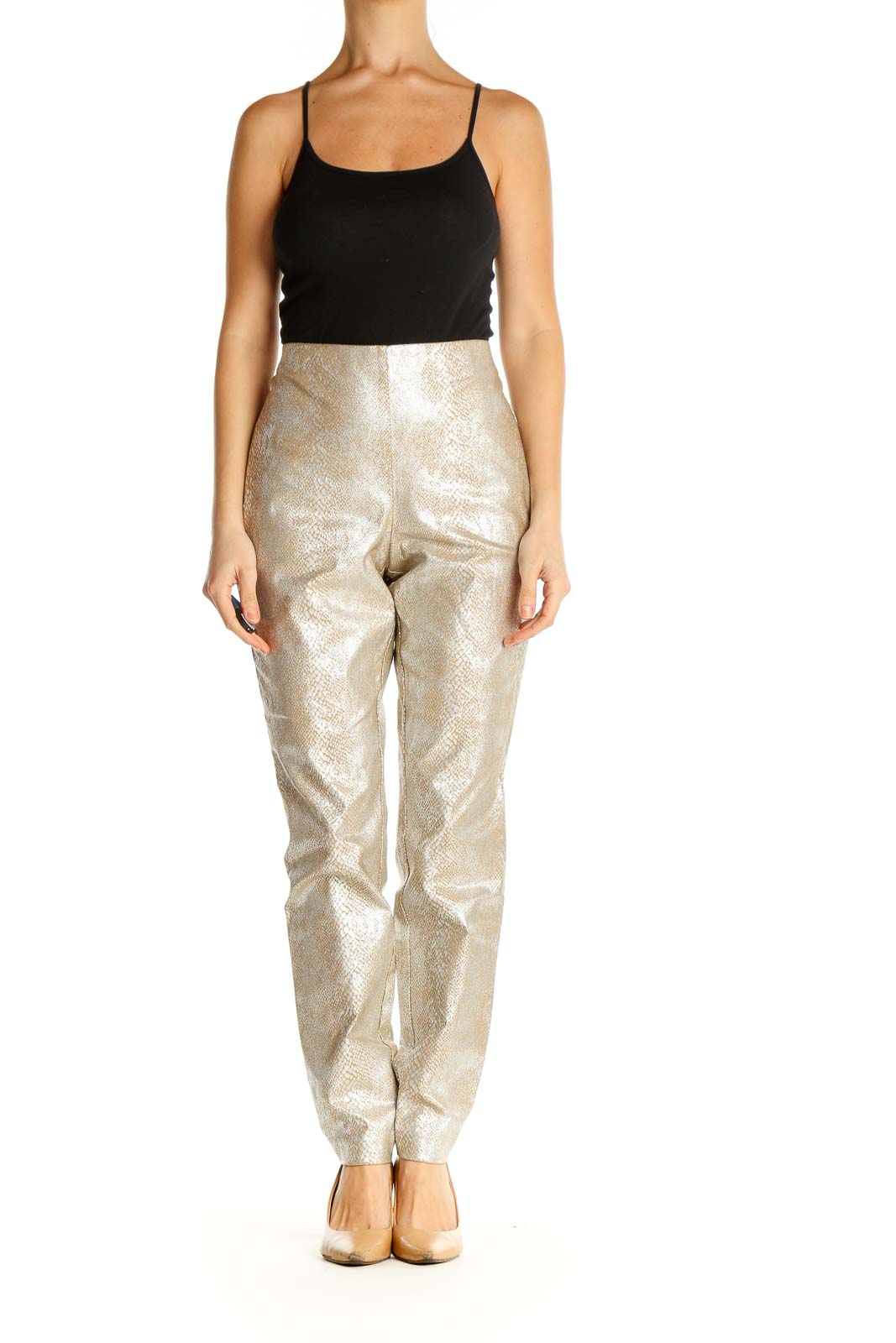 Beige Printed Party Trousers