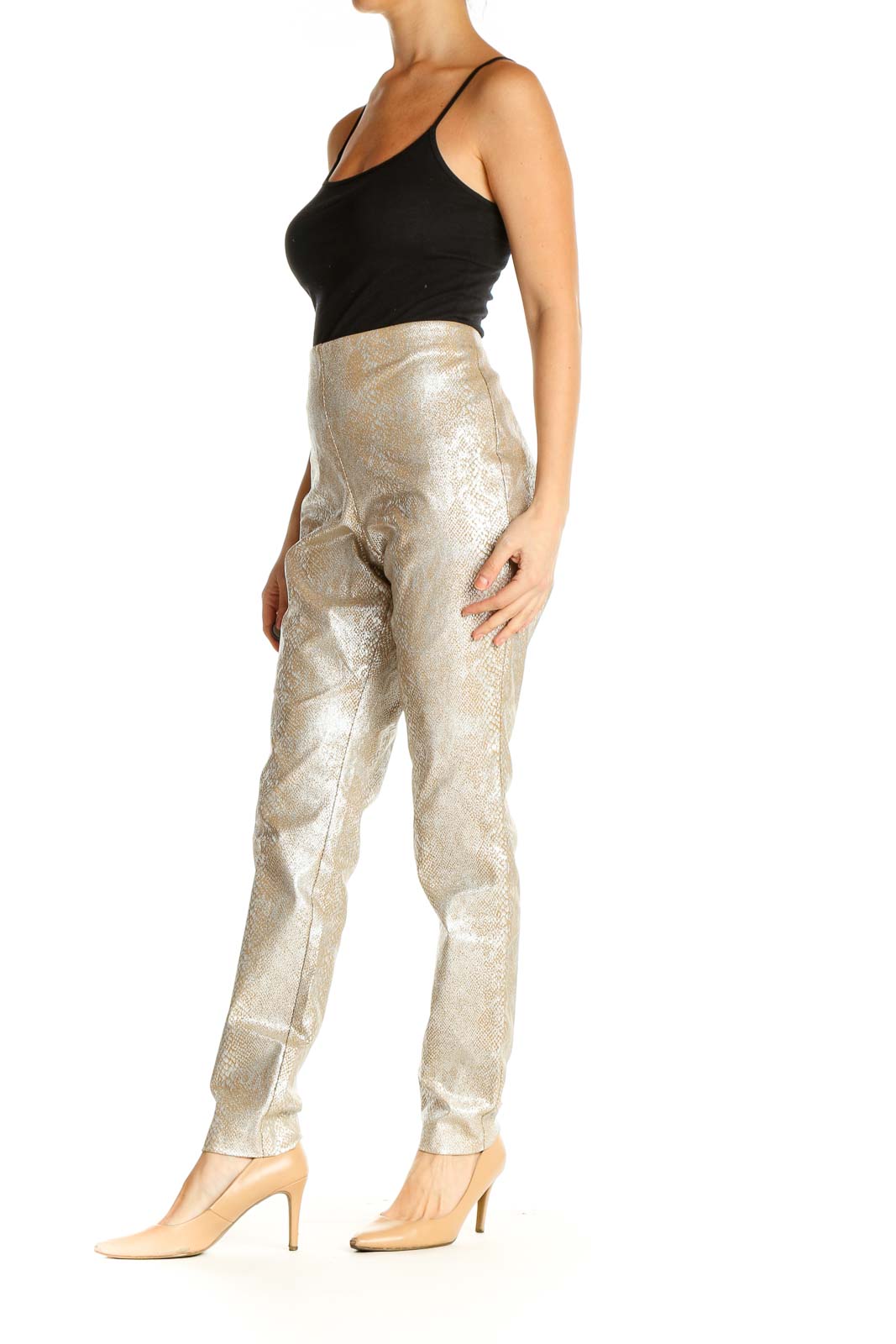 Beige Printed Party Trousers