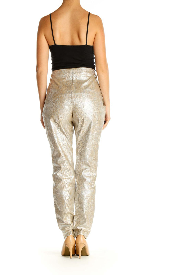 Beige Printed Party Trousers