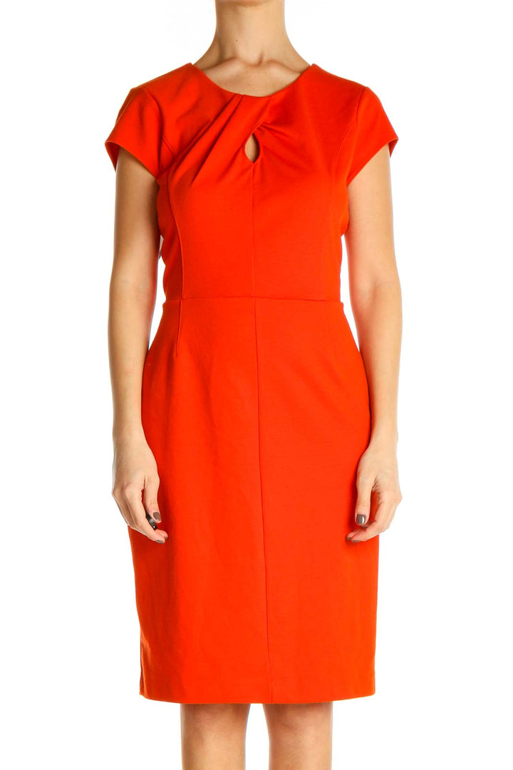 Orange Solid Work Sheath Dress