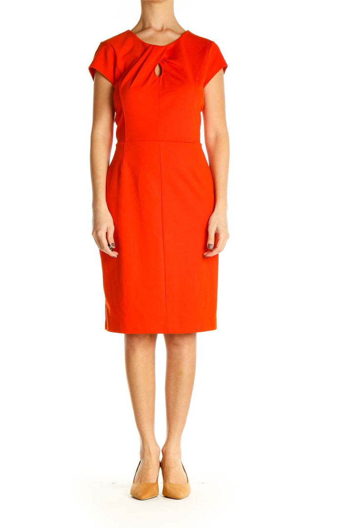 Orange Solid Work Sheath Dress