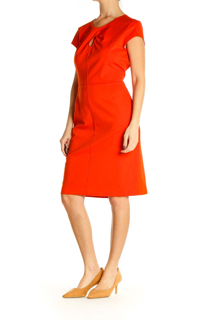 Orange Solid Work Sheath Dress