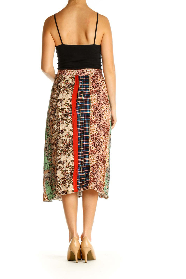 Beige Printed Holiday A-Line Skirt