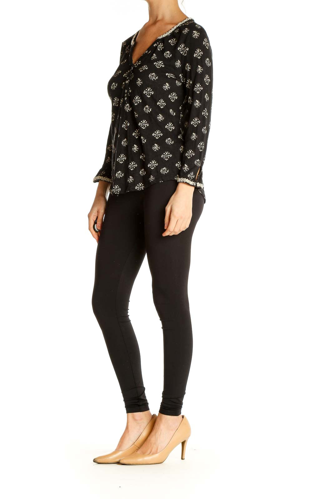 Black Floral Print All Day Wear Blouse