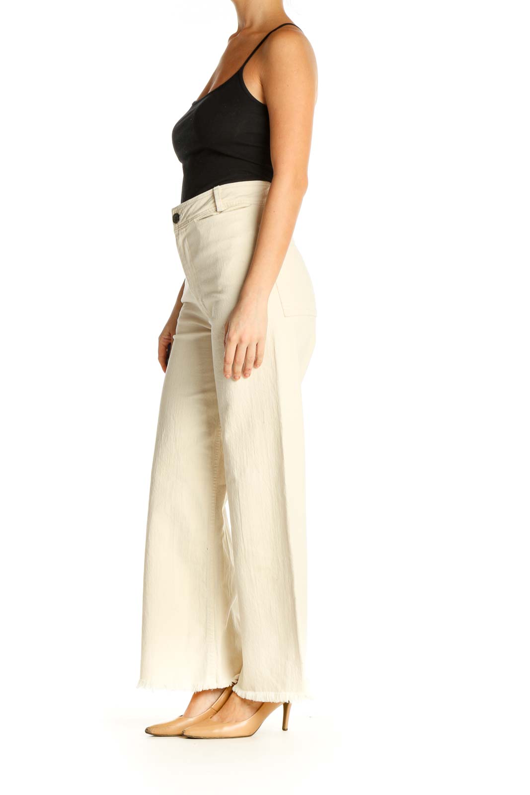 Beige Solid Casual Trousers