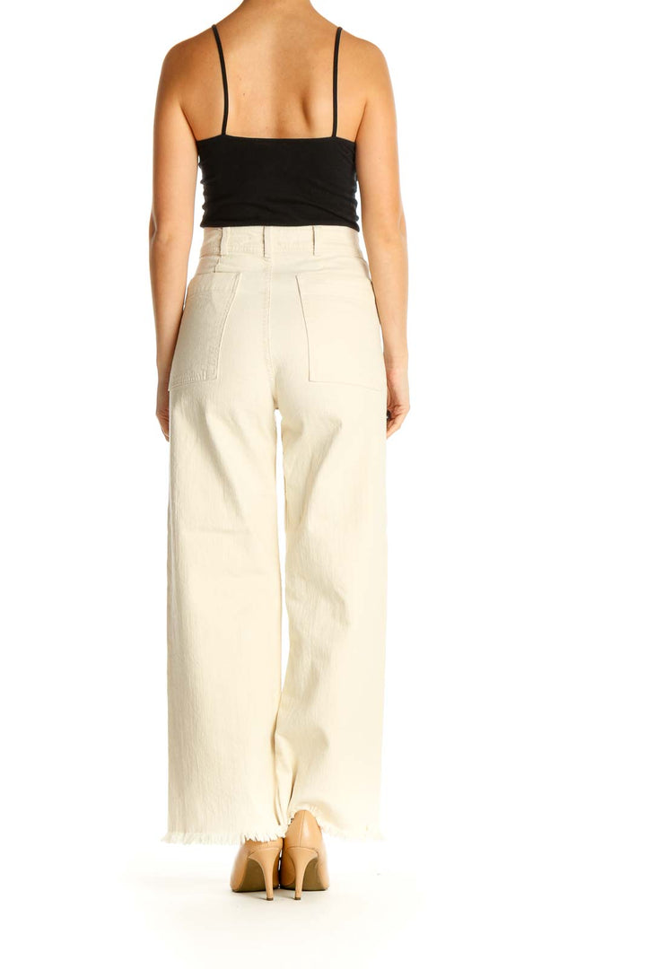 Beige Solid Casual Trousers