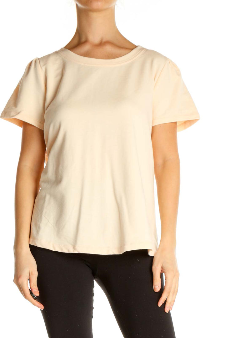 Beige Solid All Day Wear T-Shirt