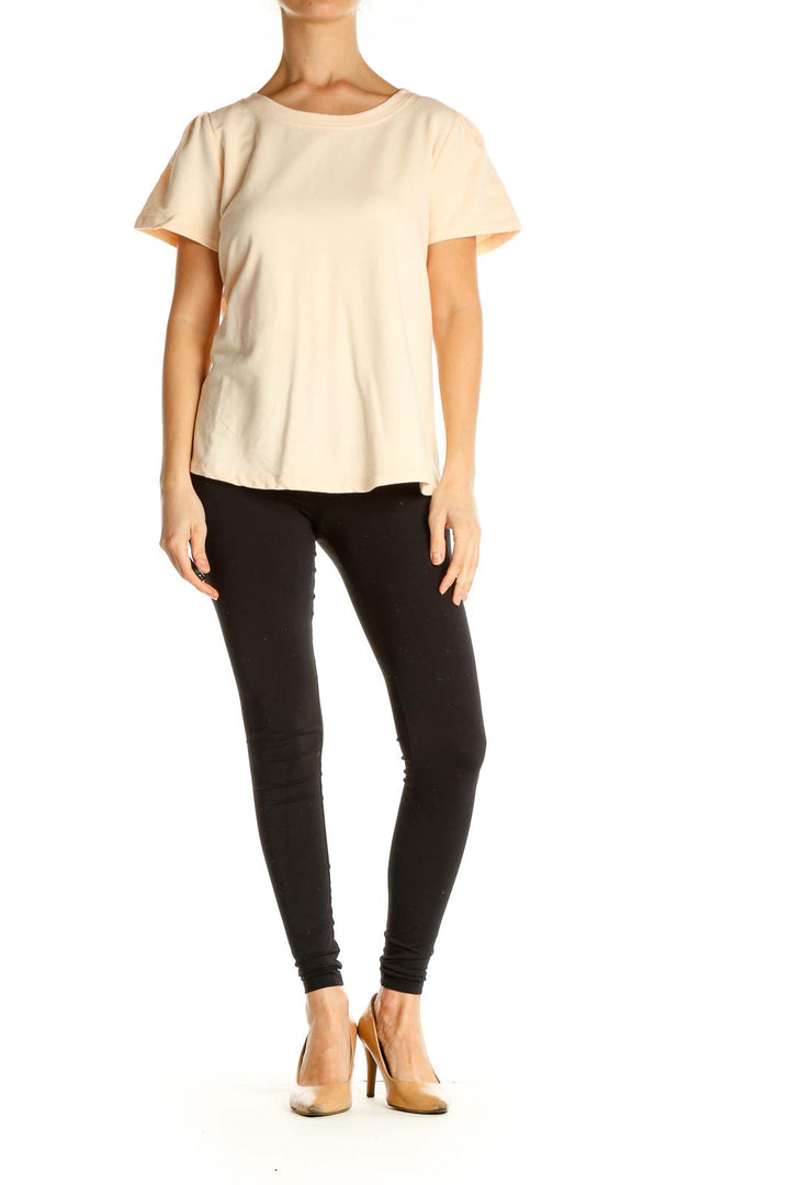 Beige Solid All Day Wear T-Shirt