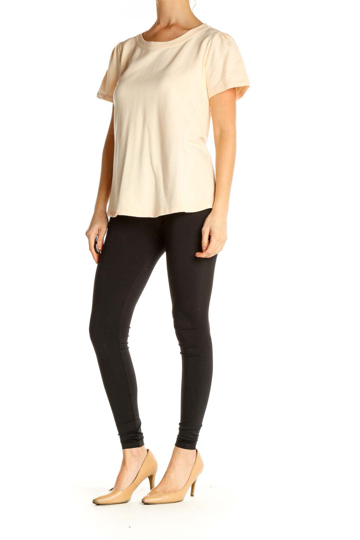 Beige Solid All Day Wear T-Shirt