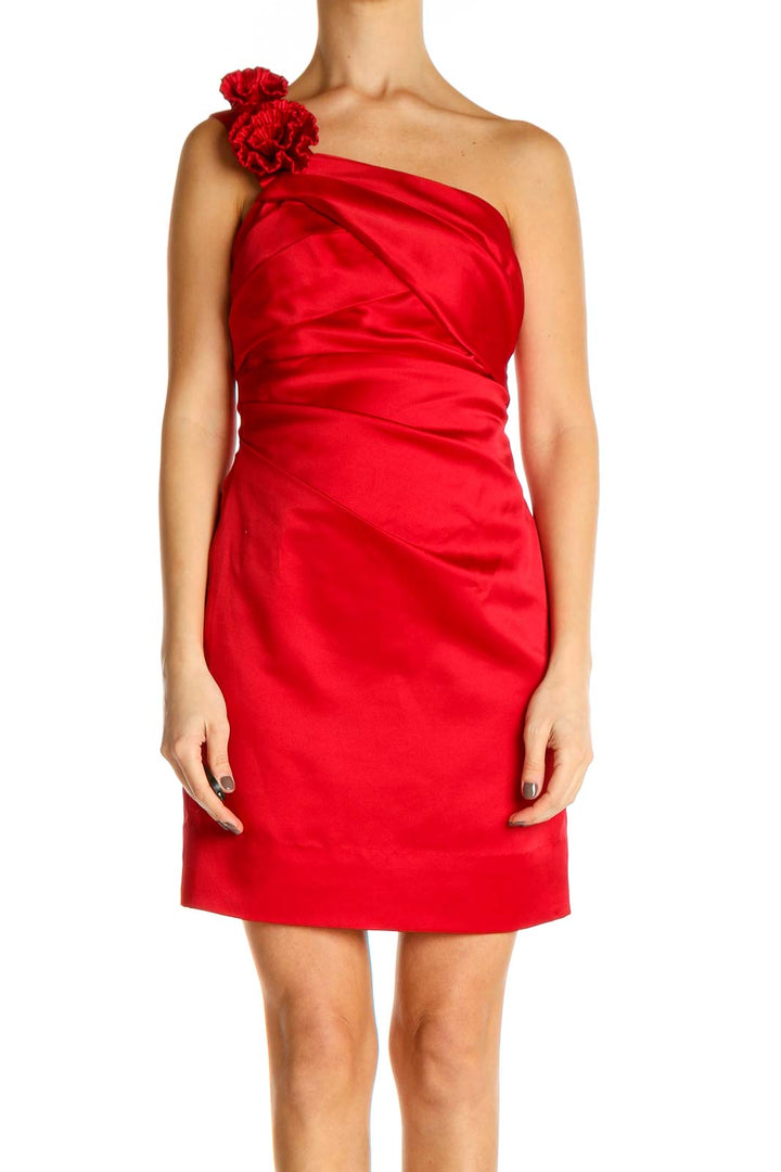 Red Solid Day Sheath Dress