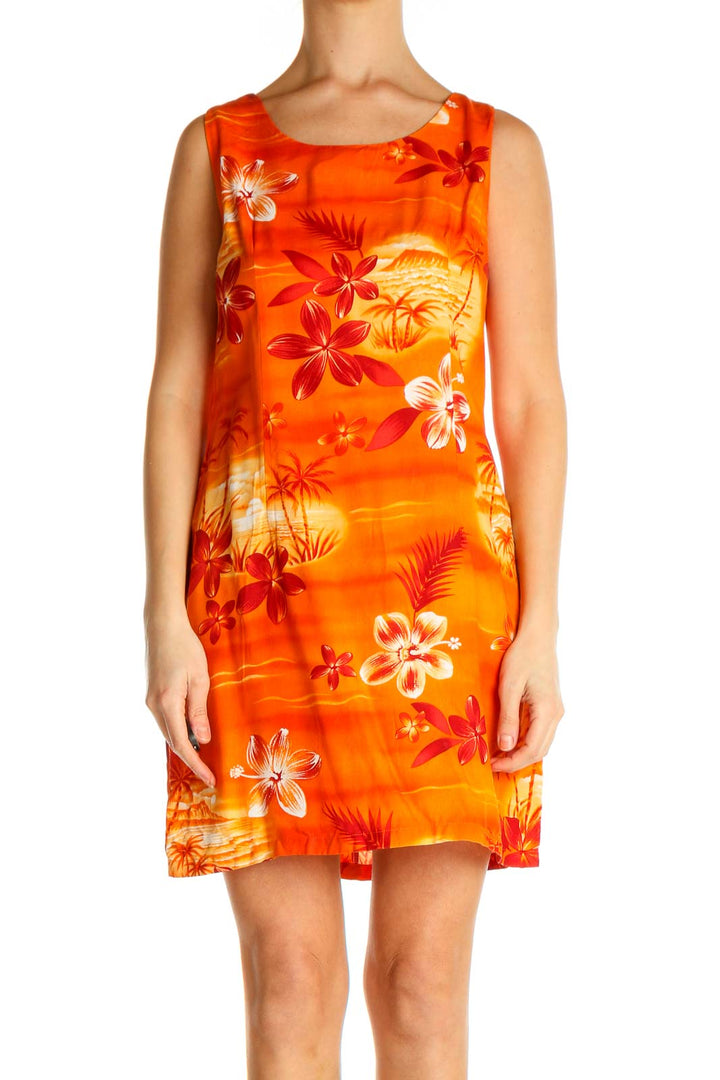 Orange Floral Print Holiday Sheath Dress