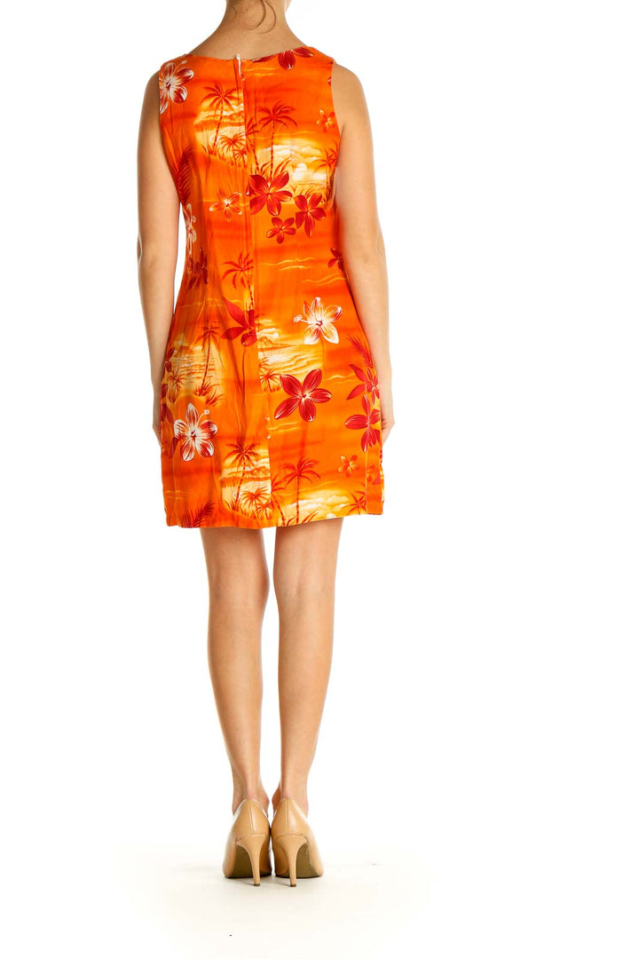 Orange Floral Print Holiday Sheath Dress