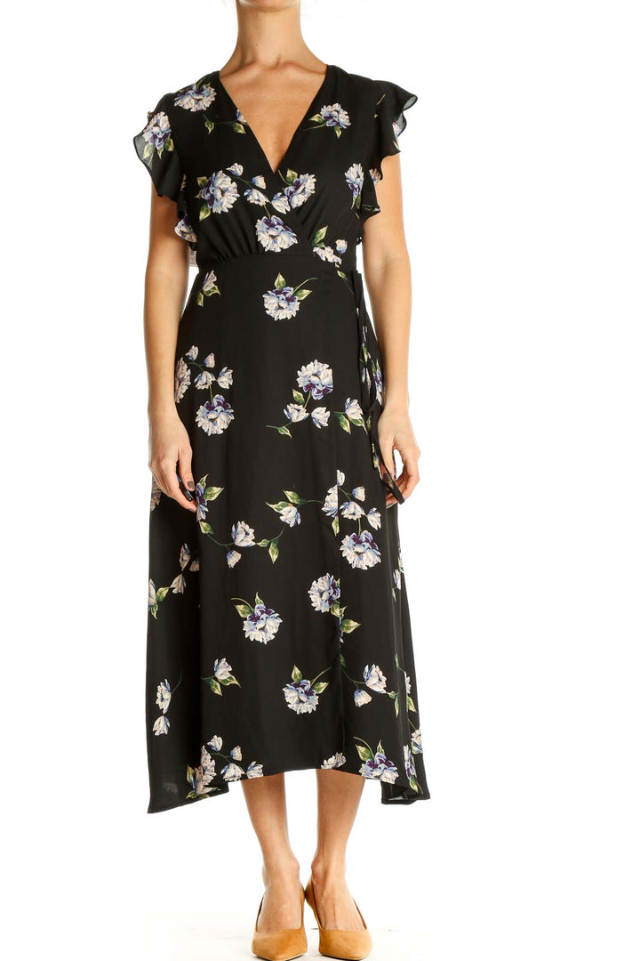 Black Floral Print Day Fit & Flare Dress