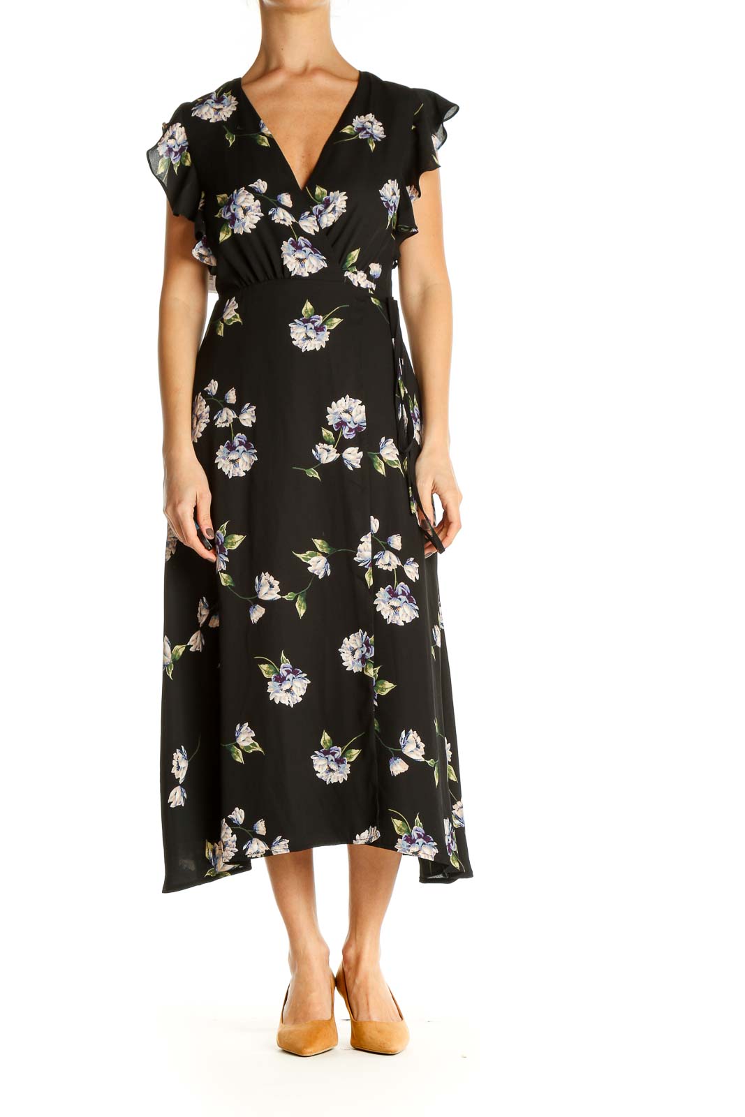 Black Floral Print Day Fit & Flare Dress