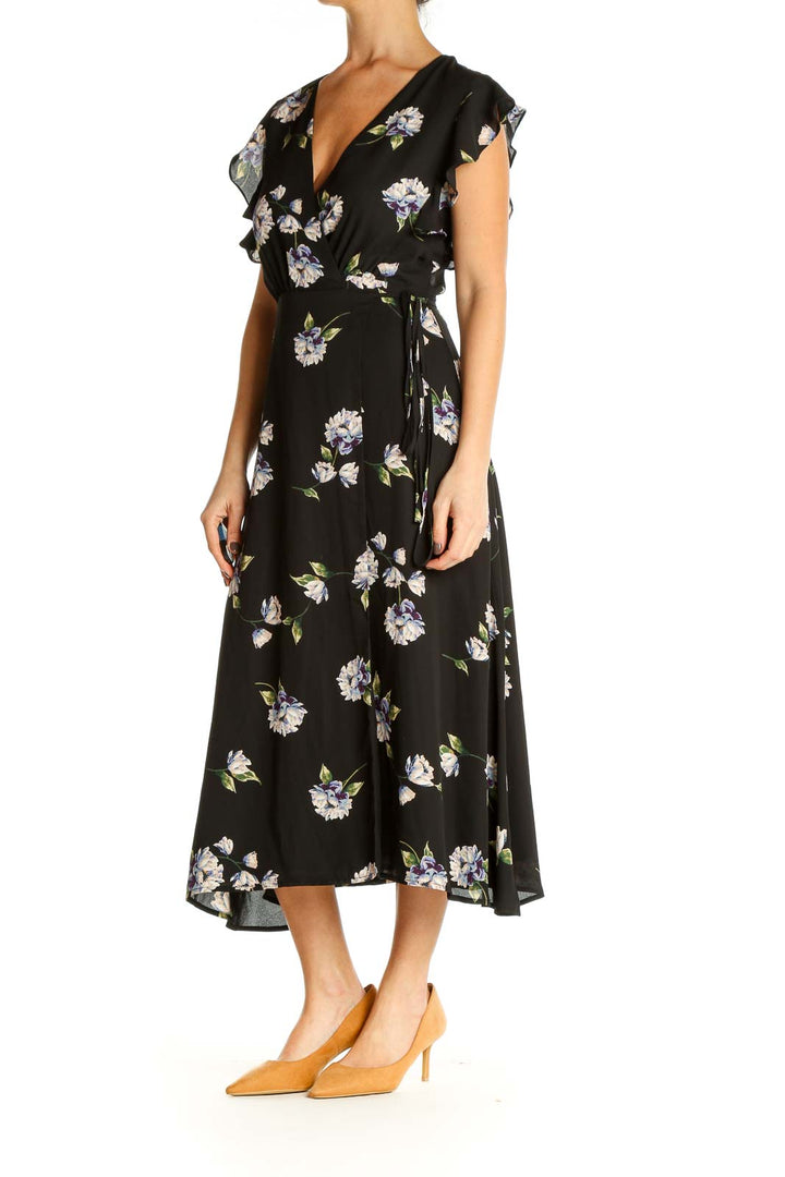 Black Floral Print Day Fit & Flare Dress