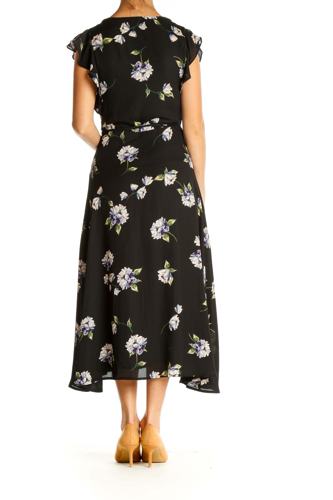 Black Floral Print Day Fit & Flare Dress