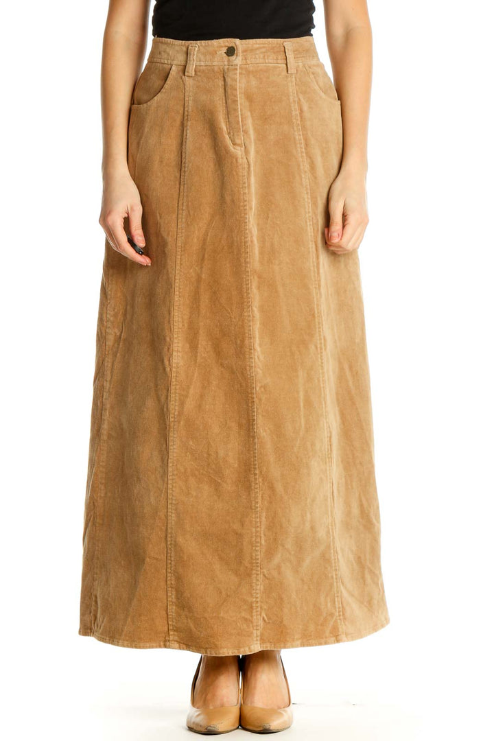 Brown Casual A-Line Skirt