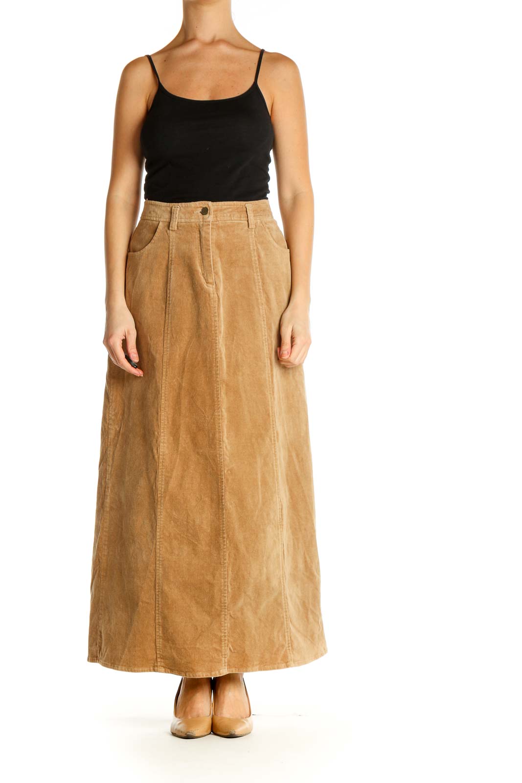 Brown Casual A-Line Skirt