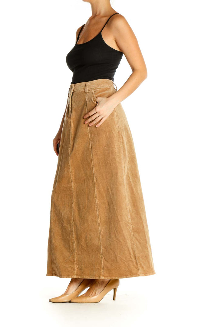 Brown Casual A-Line Skirt