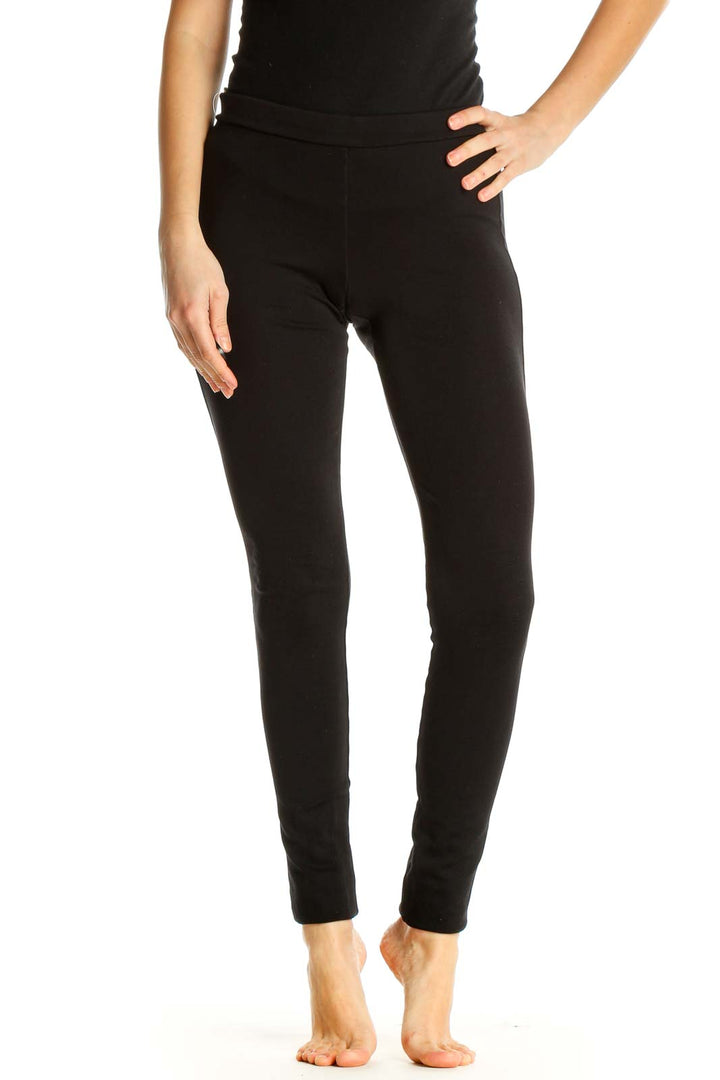 Black Solid Casual Leggings