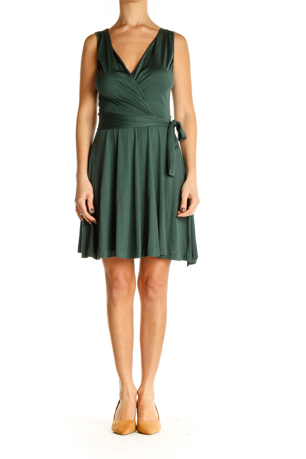 Green Solid Day Fit & Flare Dress