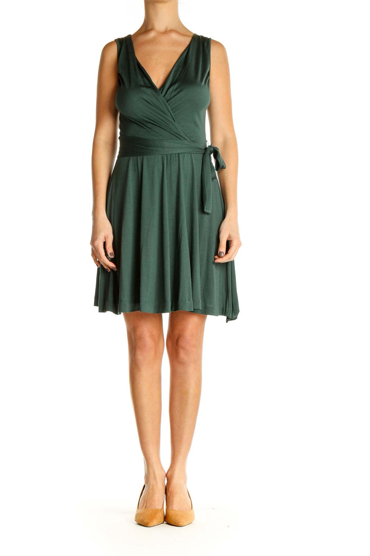 Green Solid Day Fit & Flare Dress