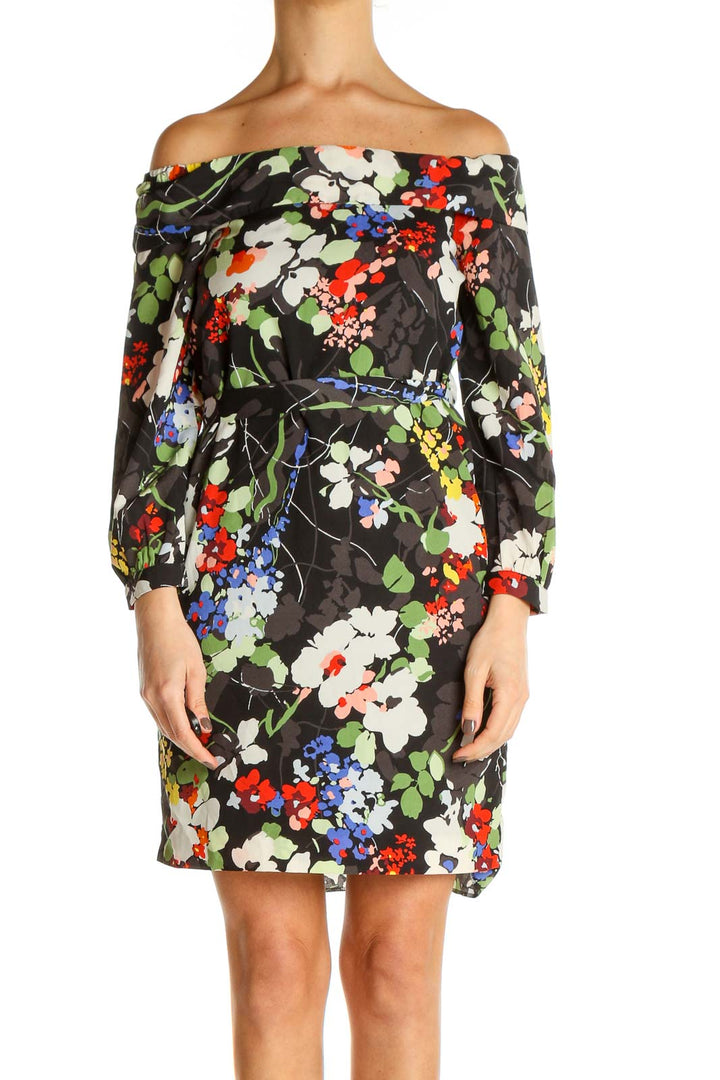 Multicolor Strapless Floral Print Sheath Dress