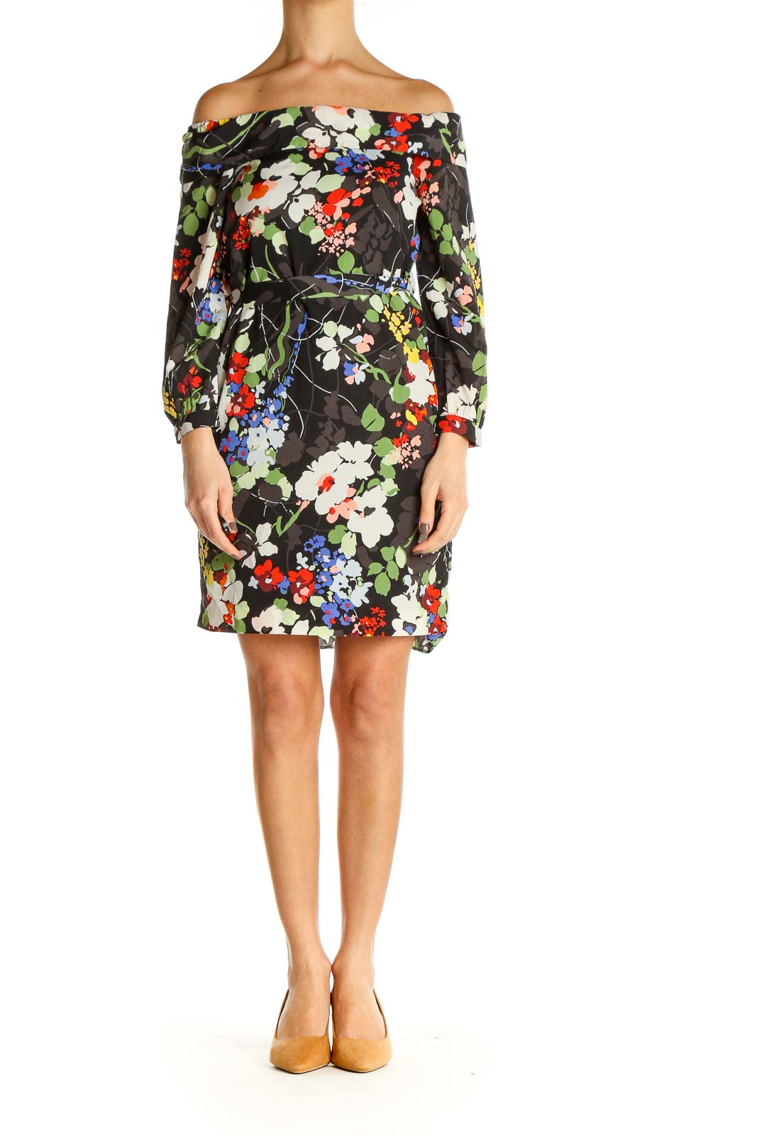 Multicolor Strapless Floral Print Sheath Dress