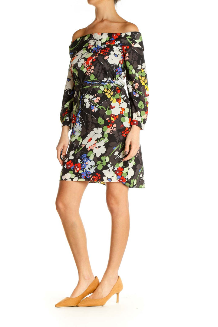 Multicolor Strapless Floral Print Sheath Dress