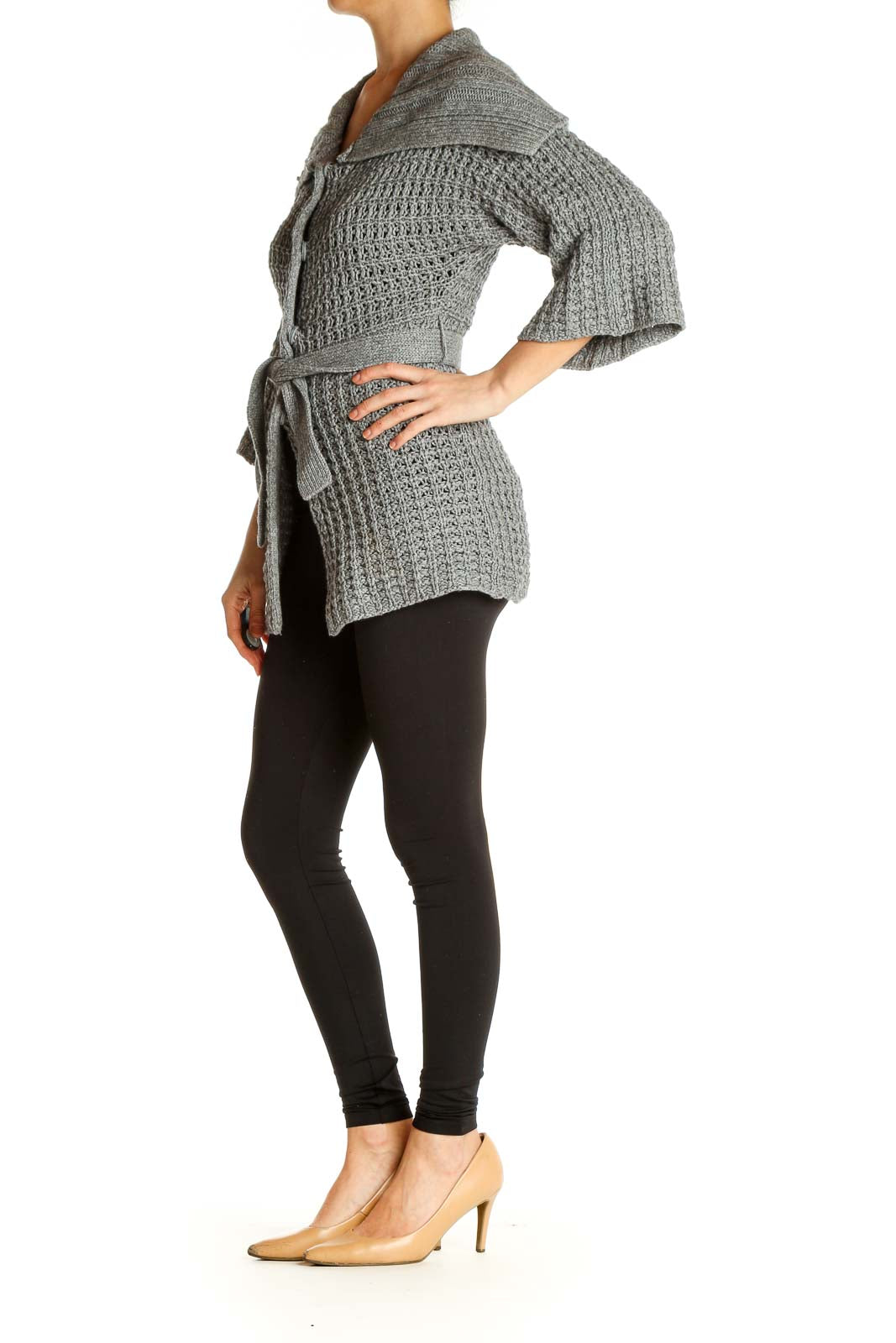 Gray Textured Casual Sweater