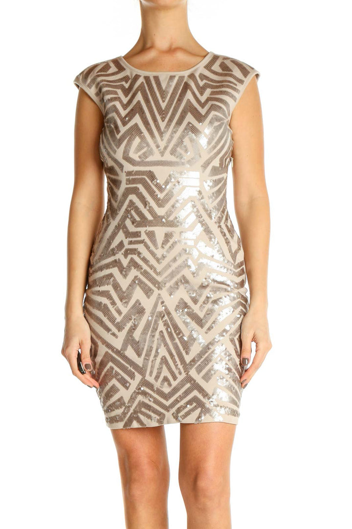 Beige Textured Sheath Dress