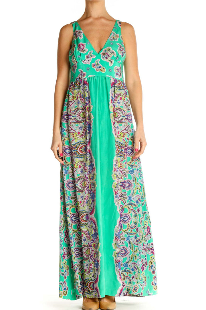 Green Printed Holiday Fit & Flare Dress