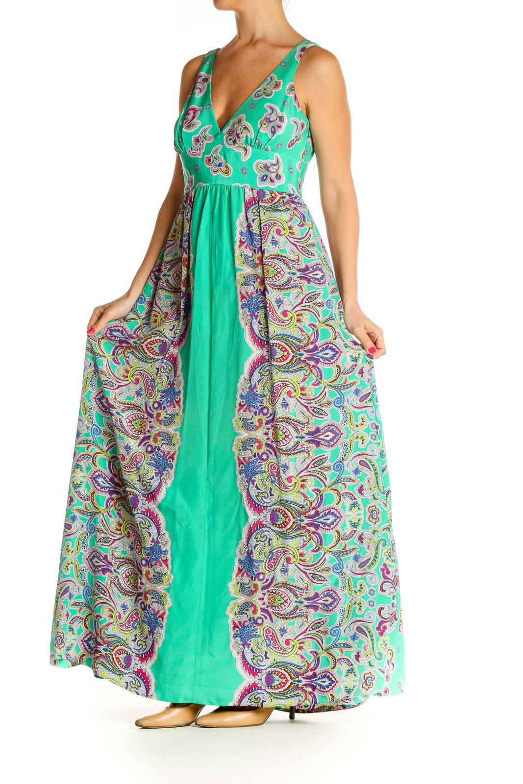 Green Printed Holiday Fit & Flare Dress