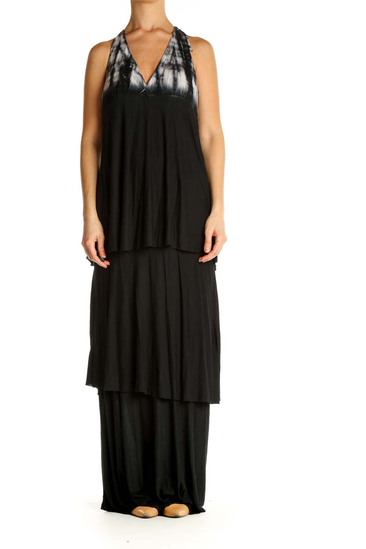 Black Solid Bohemian Column Dress